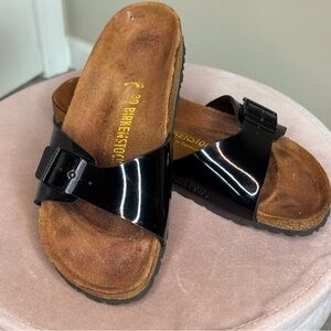 Birkenstock Glossy Black Patent Madrid Sandals Sz 39 EU